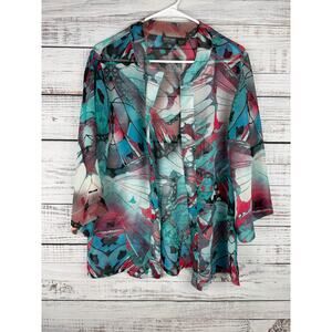 Additions by Chicos Multicolored Sheer Kimono Cardigan Lightweight Art to Wear 1